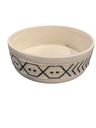 Botanical Boys Black / White Contemporary Ceramic Beaded Bowl Three In Multi