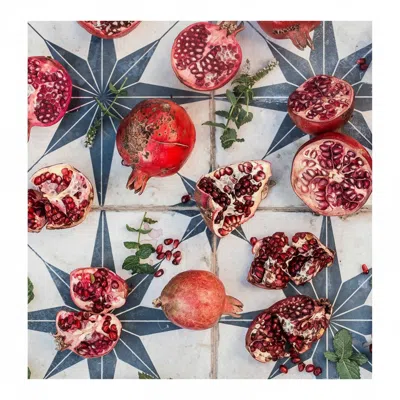 Botanical Boys Blue / White / Red Pomegranate & Mint Napkins In Multi