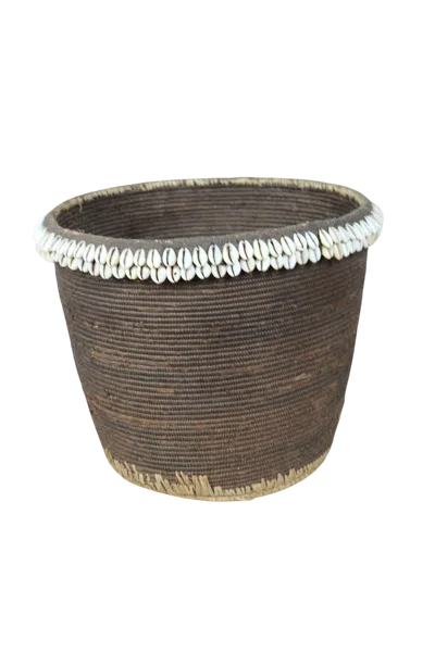 Botanical Boys Brown Vintage Tutsi Basket - With Cowrie Shells - One Zero Six Fourteen In Multi