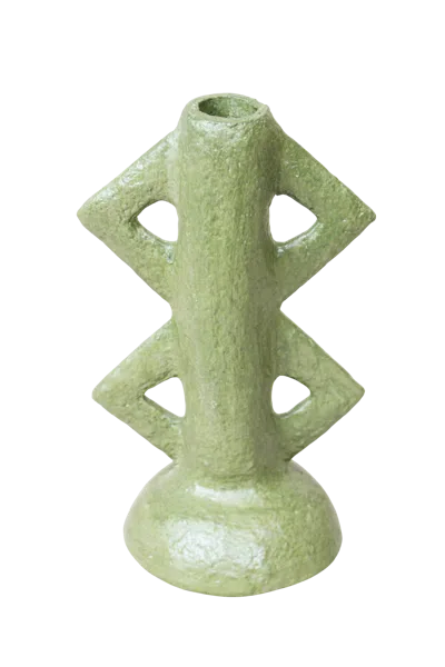 Botanical Boys Green Paper Mache Candle Holder Fifty Two Three