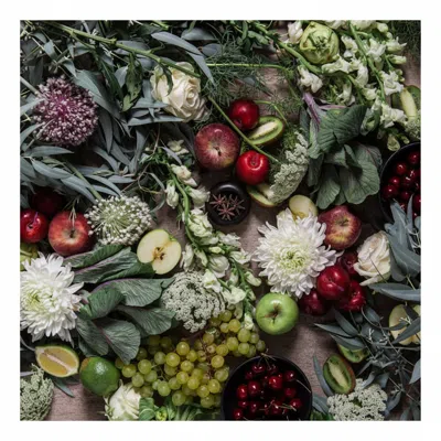 Botanical Boys Green / Red Square Cloth - Red Apple In Multi