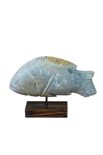 Botanical Boys Grey Stone Fish Sculpture -  One Five Nine Seven In Gray