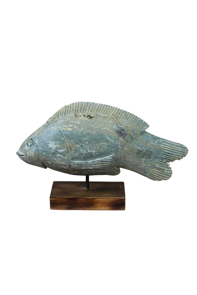 Botanical Boys Grey Stone Fish Sculpture - One Five Nine Six In Green