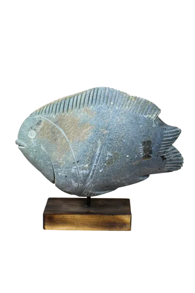 Botanical Boys Grey Stone Fish Sculpture - Zimbabwe - One Five Nine Eight In Gray