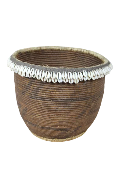 Botanical Boys Neutrals / Brown Vintage Tutsi Basket - Rwanda - With Cowrie Shells - One Zero Six Thirteen