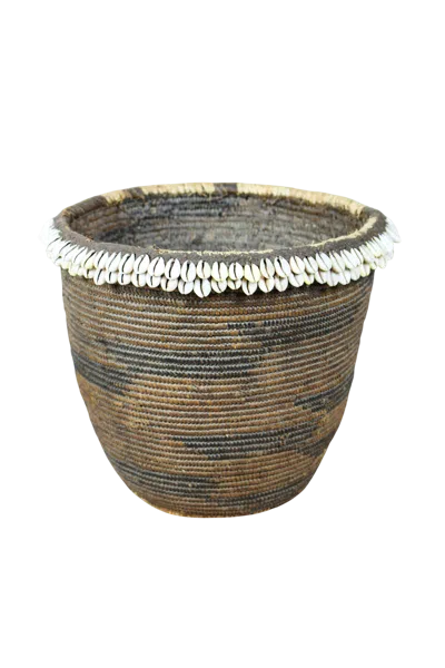 Botanical Boys Neutrals / Brown Vintage Tutsi Basket - With Cowrie Shells - One Zero Six Nine