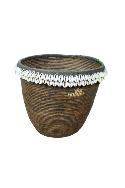 Botanical Boys Neutrals / Brown Vintage Tutsi Basket - With Cowrie Shells - One Zero Six Ten