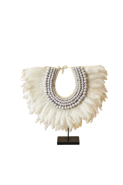 Botanical Boys Neutrals / White Handmade Feathers & Beads Necklace - Twenty Two Six