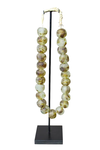 Botanical Boys Women's Ghana Glass Beads Necklace, White & Brown - 85.25