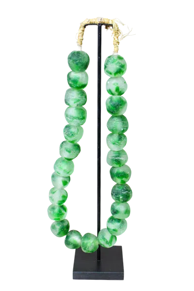 Botanical Boys Women's Ghana Glass Beads Necklace, White & Green Eight Five Twenty Six In Red