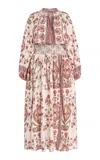 Boteh Ceres Shirred Cotton-blend Maxi Dress In Red