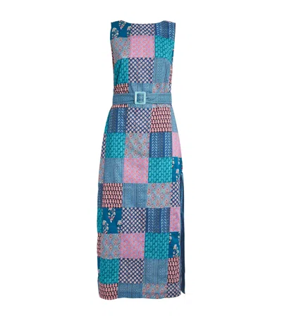 Boteh Cotton Patchwork Cedella Dress In Blue