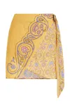Boteh Darjeeling Linen Mini Wrap Skirt In Yellow