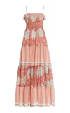 Boteh De Flore Shirred Cotton Maxi Dress In Orange