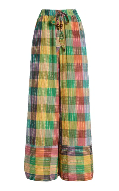 Boteh Echo Cotton Wide-leg Pants In Green