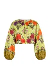 Boteh Eden Patterned Twill Cropped Top In Green