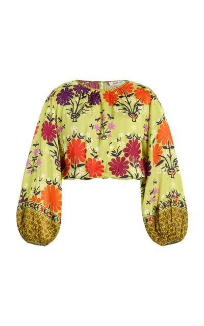 Boteh Eden Patterned Twill Cropped Top In Green