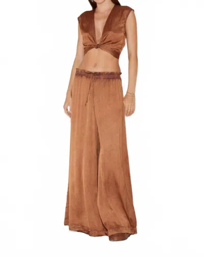 Boteh Lustre Tie Front Top Wide Leg Pants In Rust In Brown