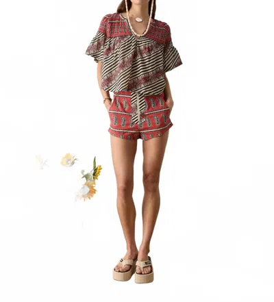 Boteh Marquee Fluted Blouse In Charcoal In Multi