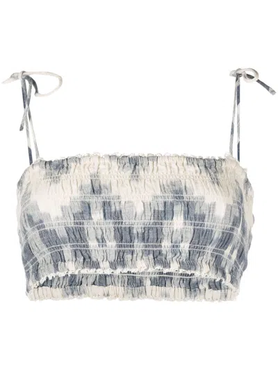 Boteh Neith Ikat Shirred Crop Top In Blue