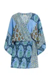 Boteh Onda Printed Silk Robe Dress In Blue