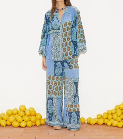 Boteh Onda Silk Smock Shirt In Blues