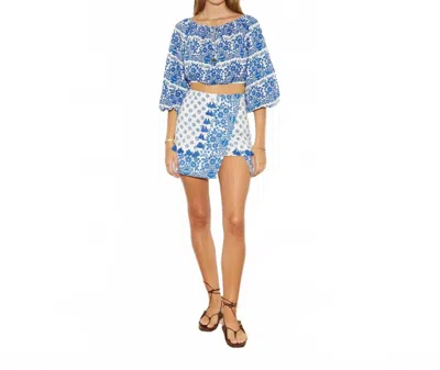 Boteh Petale Off Shoulder Crop Top In Marine In Blue