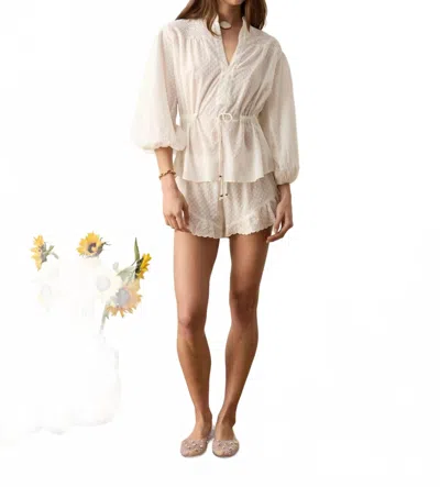 Boteh Serenia Smock Blouse With Waist Tie In White