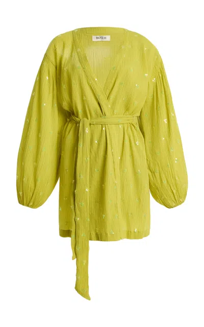 Boteh Solene Sequined Cotton Mini Robe Dress In Green