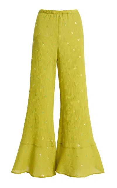 Boteh Solene Sequined Wide-leg Pants In Green