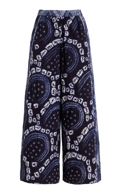 Boteh Vea Shibori-dyed Cotton Poplin Wide-leg Pants In Blue