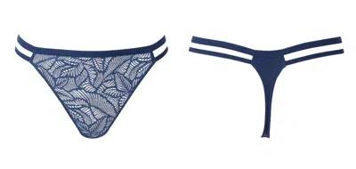 Bott Lingerie Women's Blue Lace Thong La First - Bleu Night