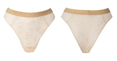 Bott Lingerie Women's Neutrals Crush Lace Tanga Thong – Beige Champagne In White
