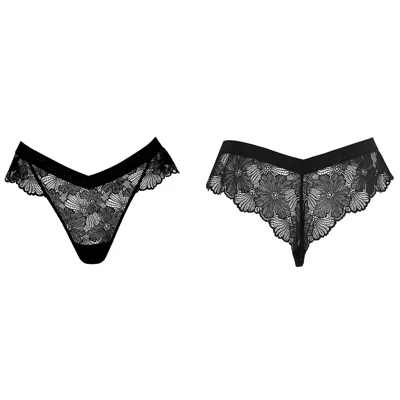 Bott Lingerie Women's Seamless Back Lace Thong Blossom - Black Shadow