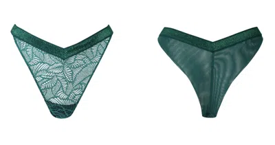 Bott Lingerie Women's Soft Lace Tanga Panty La Teuf - Green Midnight