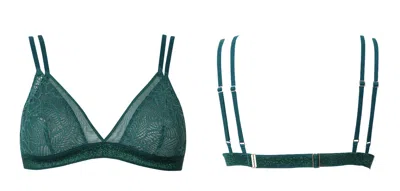 Bott Lingerie Women's Wireless Lace Triangle Bralette La Teuf - Green Midnight