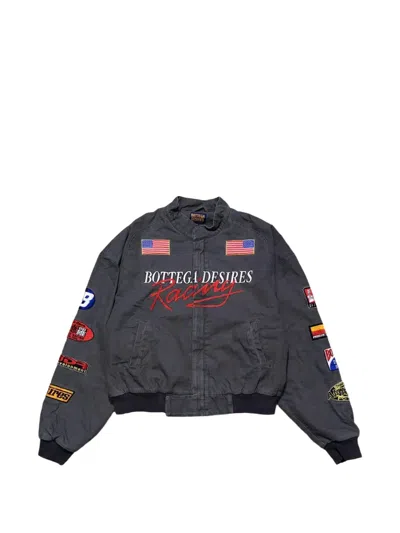Bottega Desires Logo-patch Embroidered Denim Jacket In Gray
