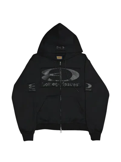 Bottega Desires Logo-patch Full-zip Hoodie In Black