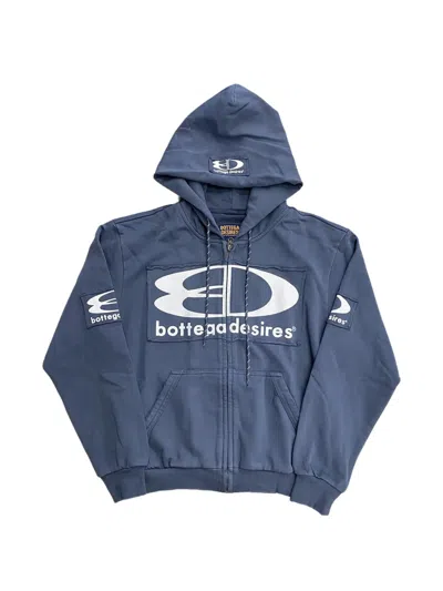Bottega Desires Logo-patch Full-zip Hoodie In Blue