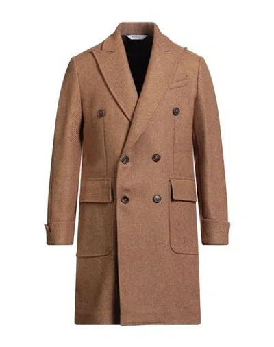 Bottega Martinese Man Coat Camel Size 40 Wool, Polyamide In Sand
