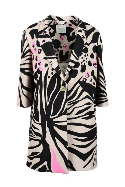 Bottega Martinese Short Multicolour Coat With Structured Fit In Black