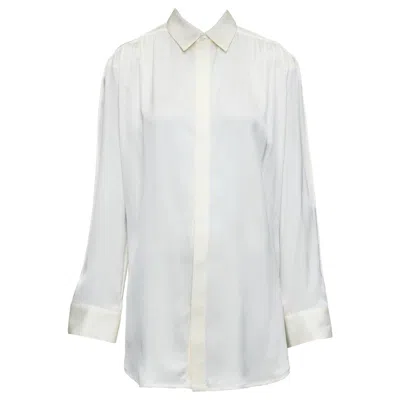 Pre-owned Bottega Veneta 100% Silk Cream Ruched Raglan Sleeves Shirt It36 Xxs In White
