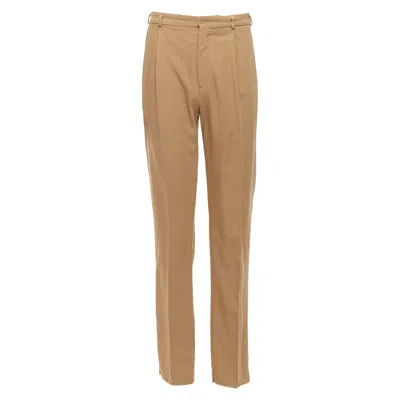 Pre-owned Bottega Veneta 100% Wool Tan Brown Cotton Lined Pleated Front Pants It48 M