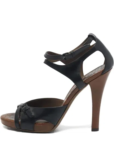 Pre-owned Bottega Veneta 120mm Leather Sandals In Black