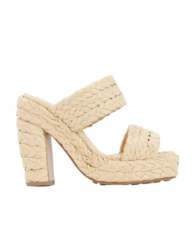 Bottega Veneta 120mm Raffia Woven Platform Sandals In Beige