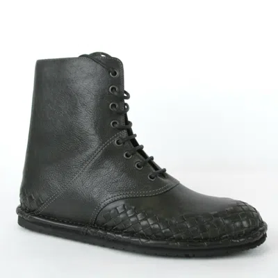 Pre-owned Bottega Veneta $1250  Men's Dark Gray Leather Woven Side Zipper Boots 456529 2015