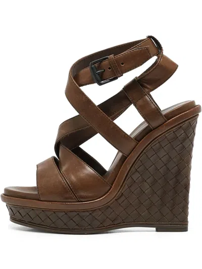 Pre-owned Bottega Veneta 130mm Intrecciato Cross-strap Wedge Sandals