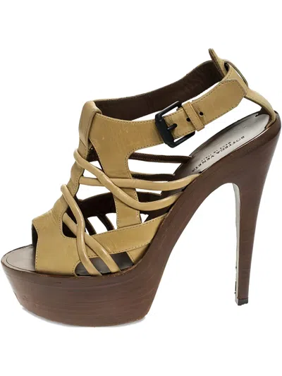 Pre-owned Bottega Veneta 145mm Leather Heeled Sandals In Neutral