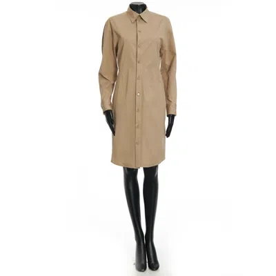 Pre-owned Bottega Veneta 1500$ Khaki Long Sleeve Compact Stretch Poplin Dress In Beige