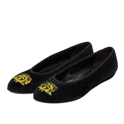 Pre-owned Bottega Veneta 1980's  Black Velvet Crested Ballet Slippers
